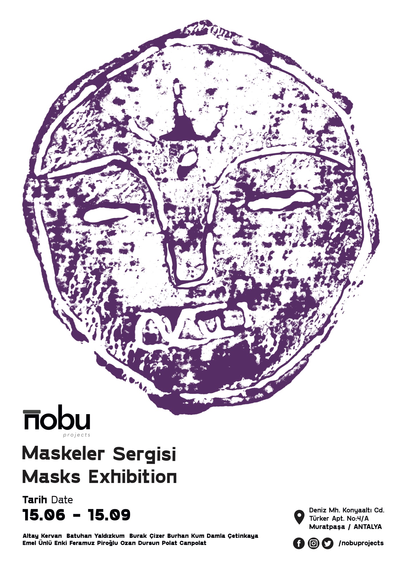 Masks — linoleum print
