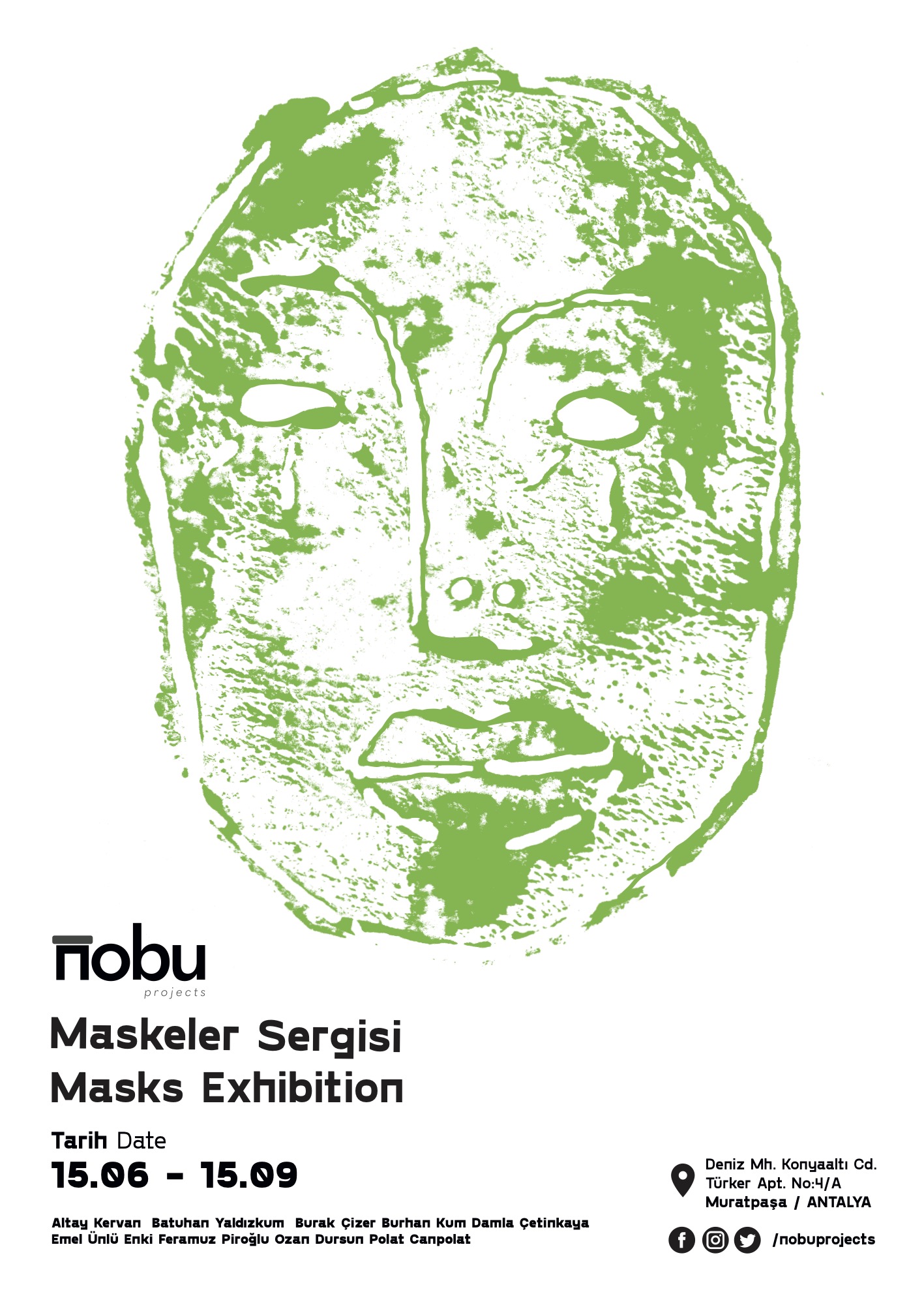 Masks — linoleum print