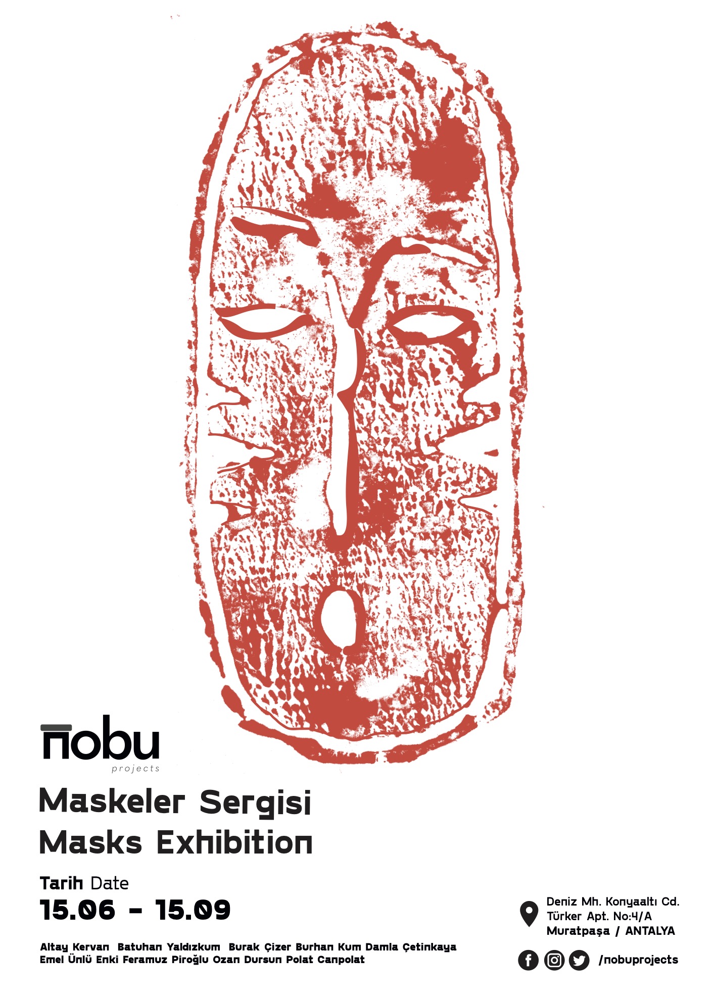 Masks — linoleum print