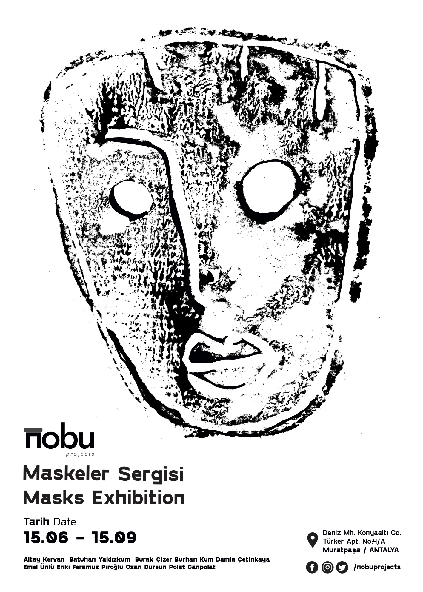 Masks — linoleum print
